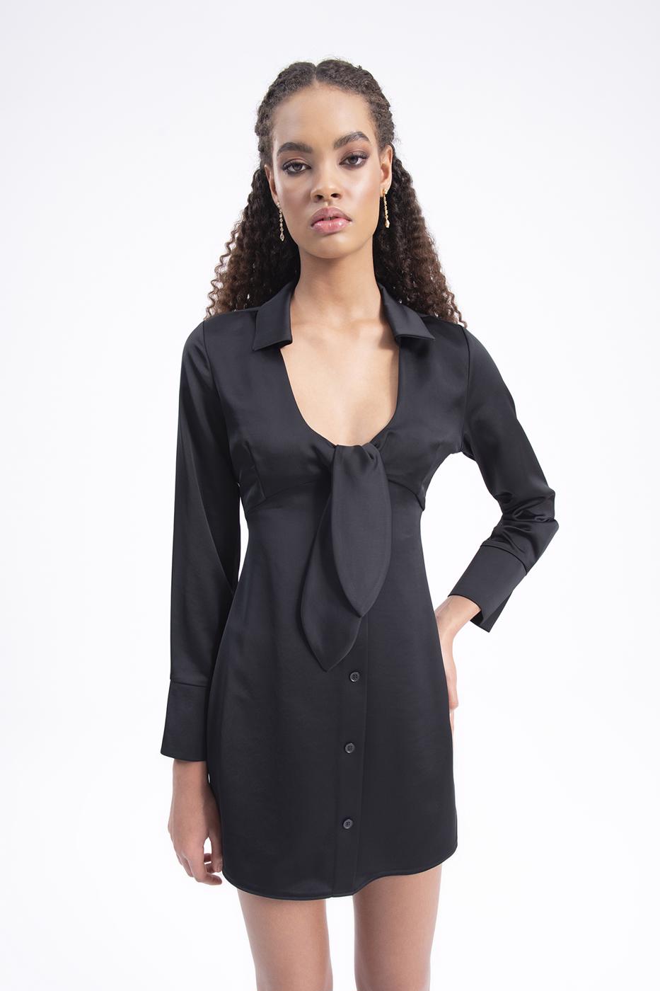 Bayan Siyah Yakalı Mini Elbise