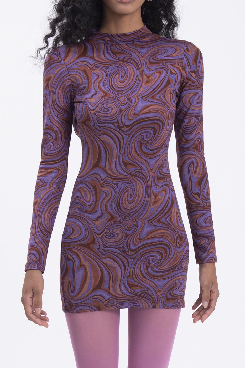 Bayan Mor Sırt Dekolteli Mini Elbise