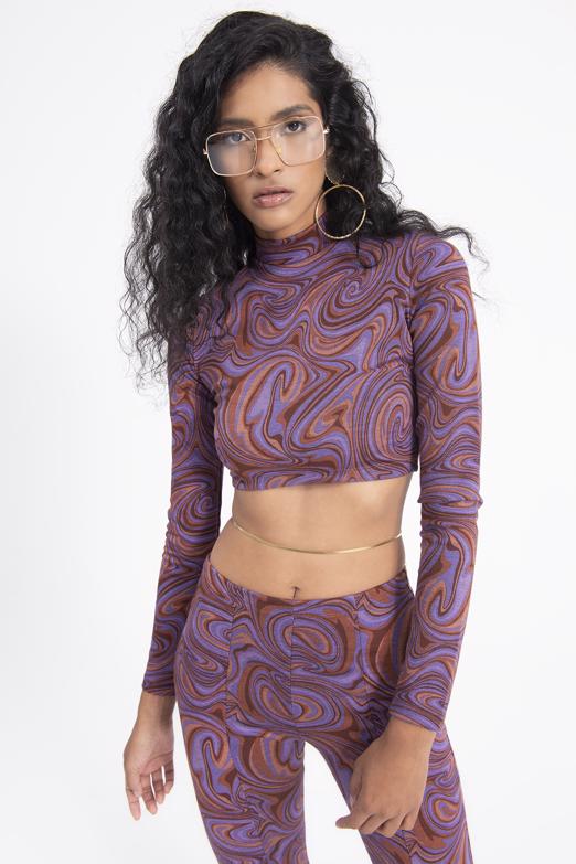 Bayan Mor Dik Yakalı Crop Top - BSL