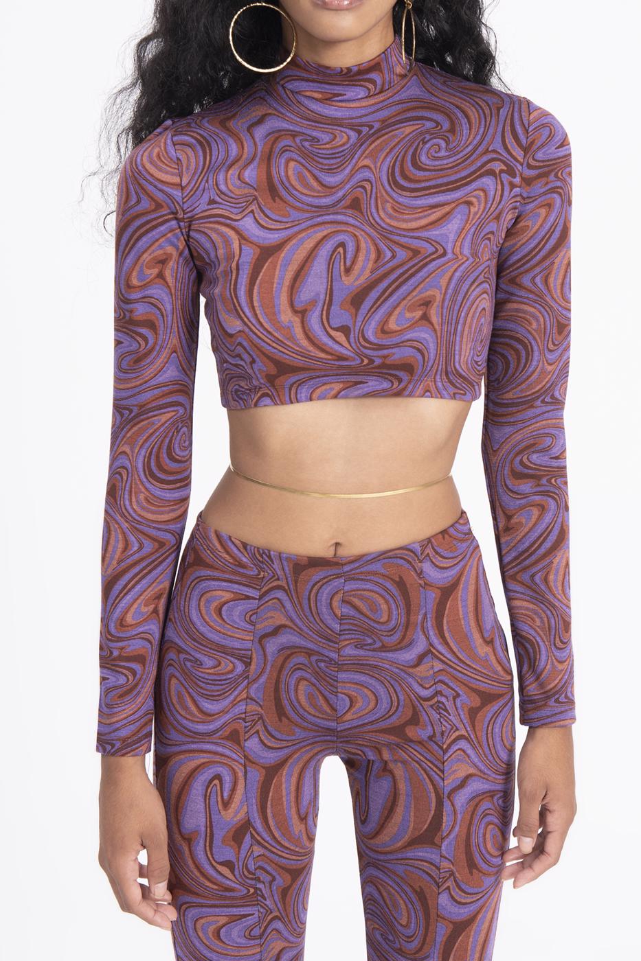 Bayan Mor Dik Yakalı Crop Top