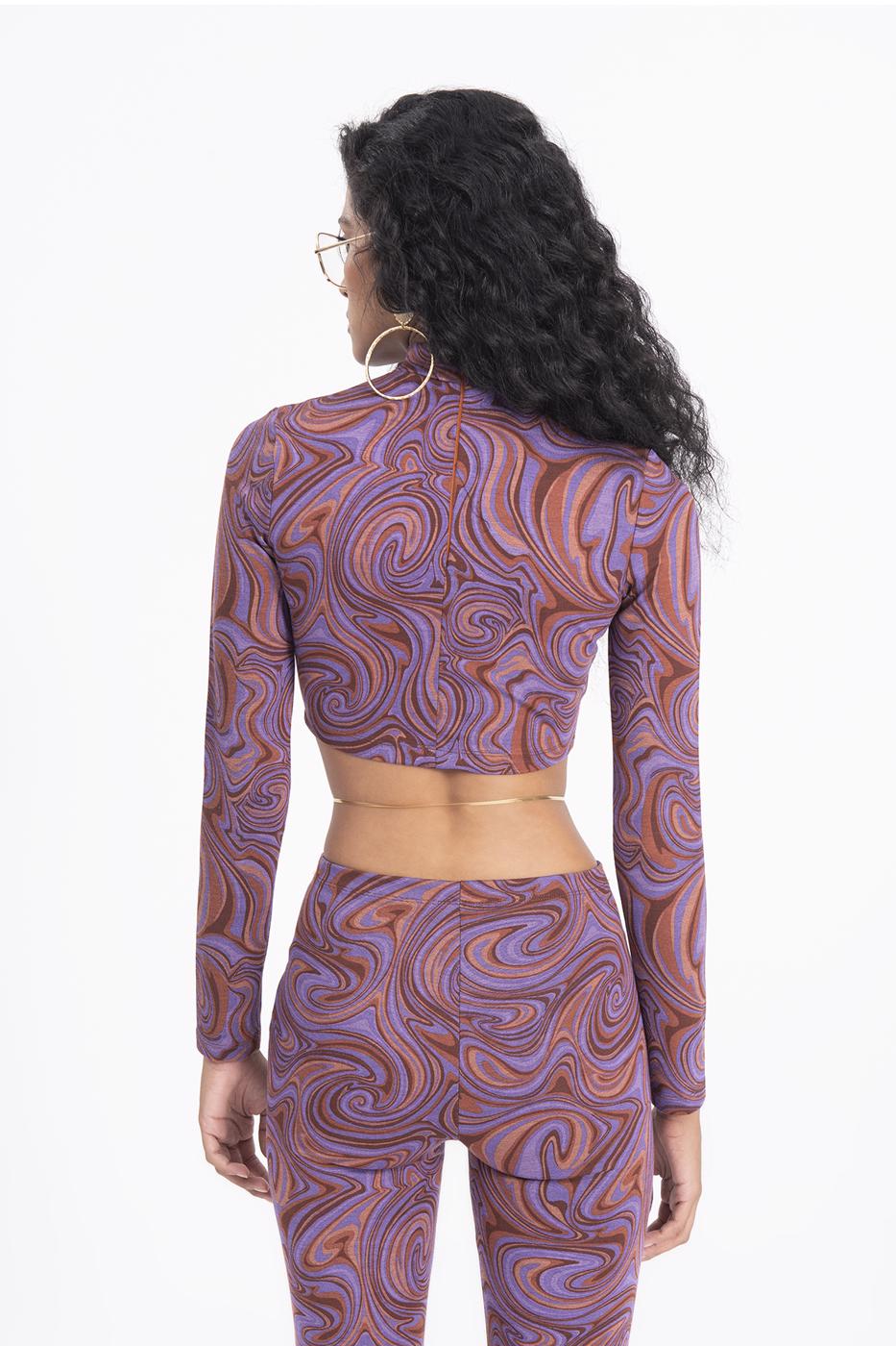 Bayan Mor Dik Yakalı Crop Top