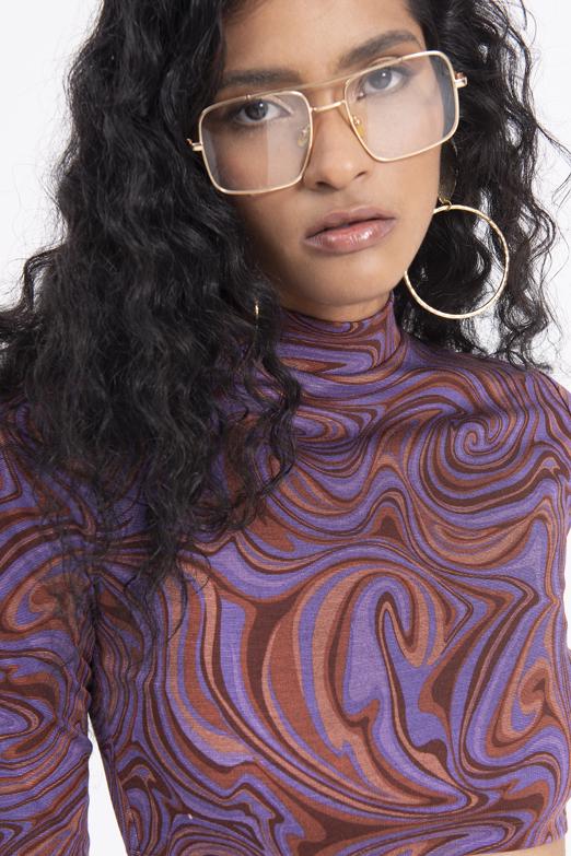 Bayan Mor Dik Yakalı Crop Top - BSL