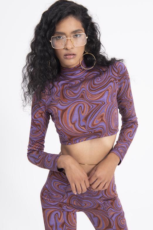 Bayan Mor Dik Yakalı Crop Top - BSL