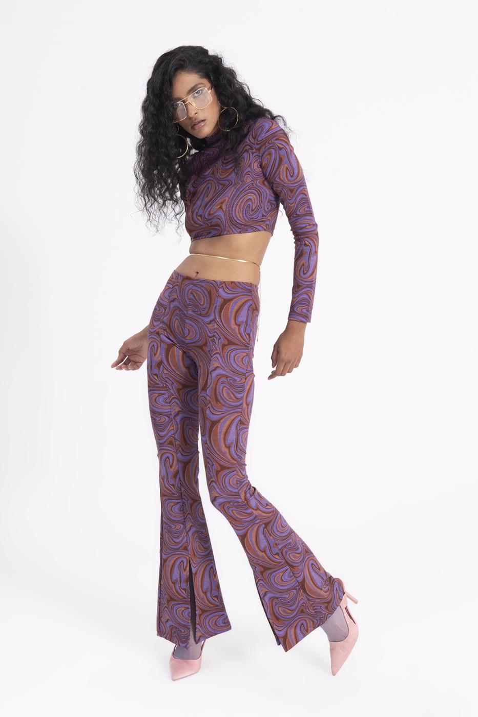 Bayan Mor Paça Yırtmaç Detaylı Pantolon