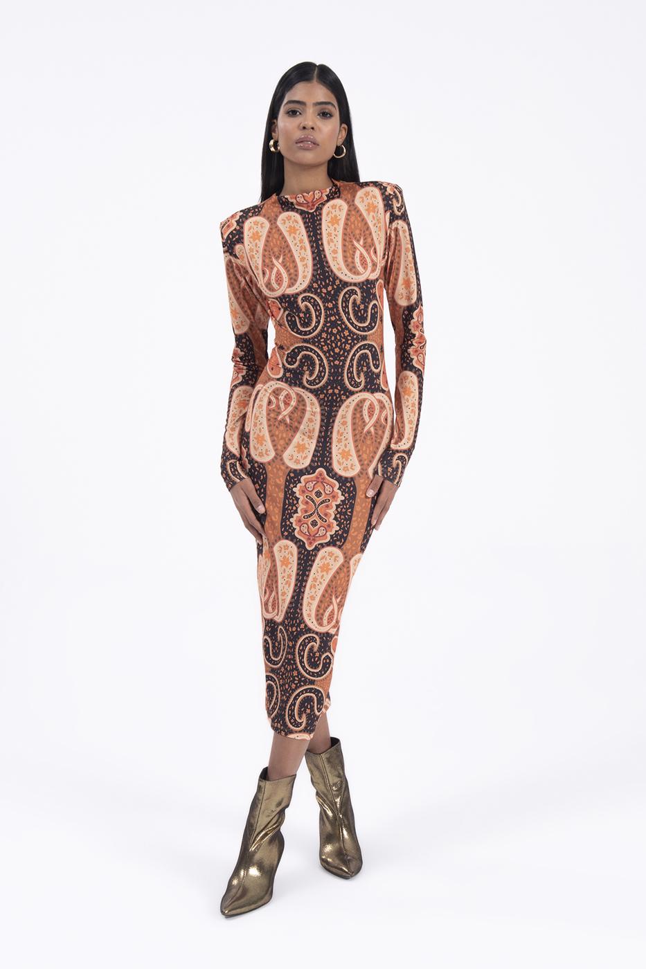 Bayan Siyah Vatkalı Midi Kalem Elbise