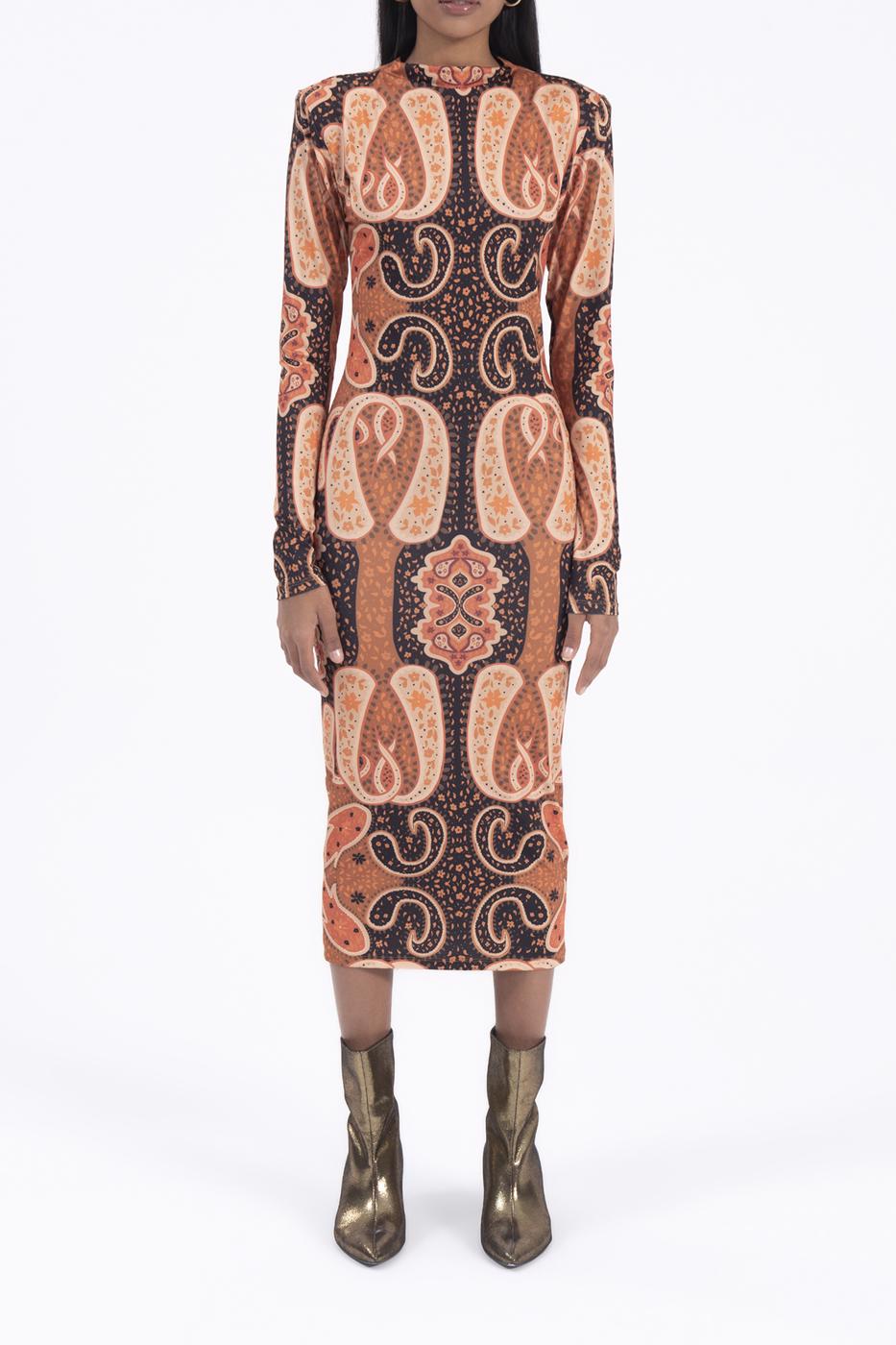 Bayan Siyah Vatkalı Midi Kalem Elbise