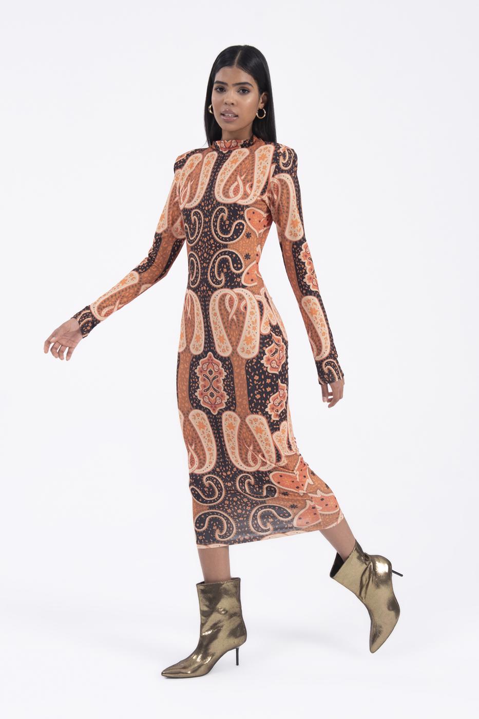 Bayan Siyah Vatkalı Midi Kalem Elbise