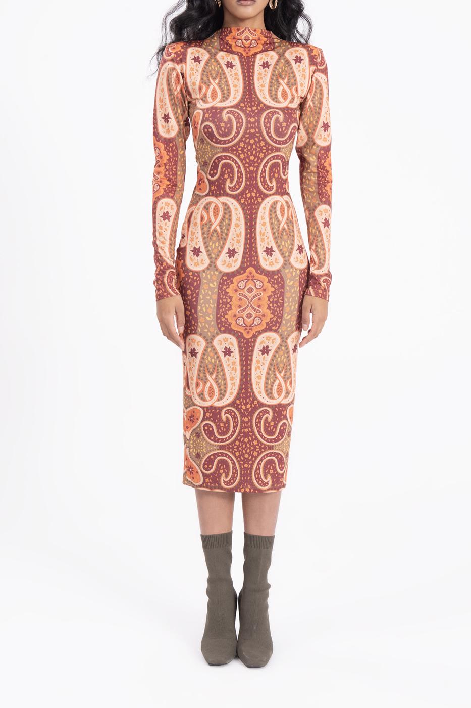 Bayan Vişne Vatkalı Midi Kalem Elbise