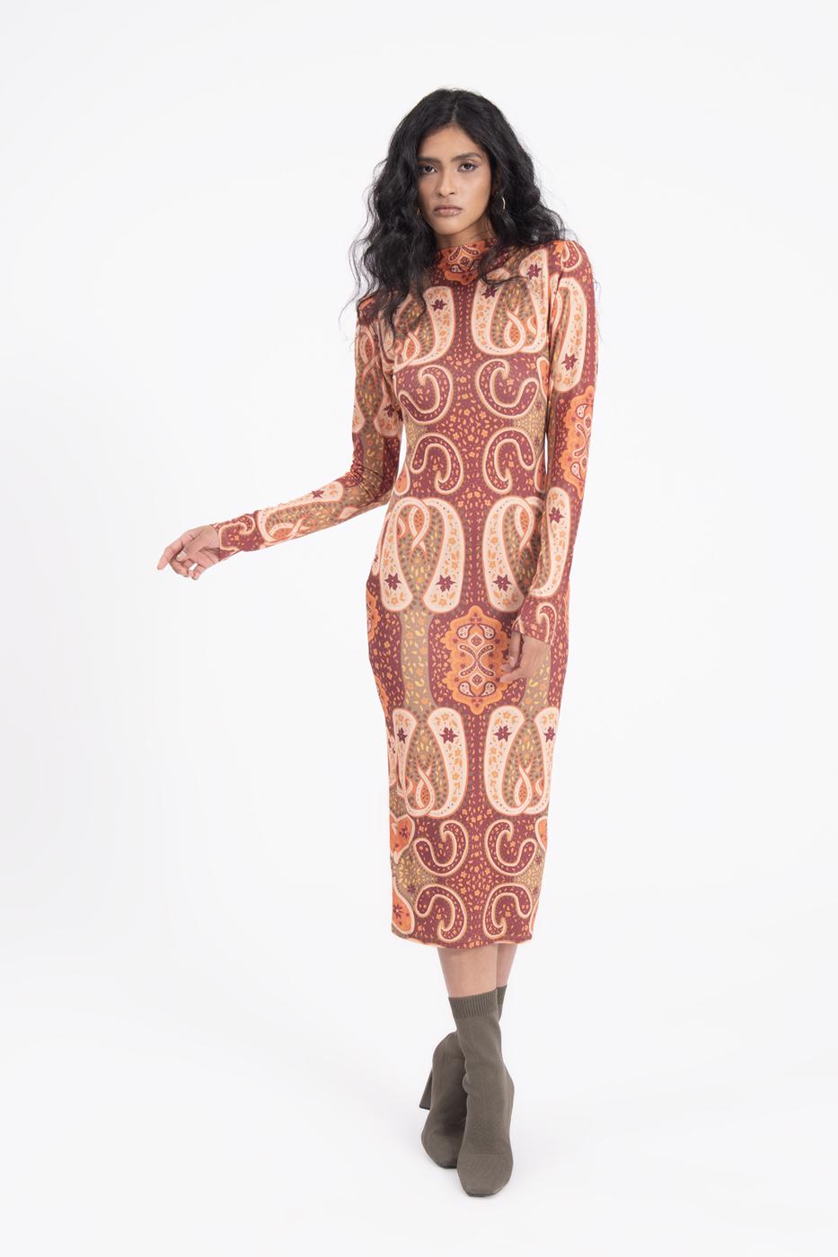 Bayan Vişne Vatkalı Midi Kalem Elbise