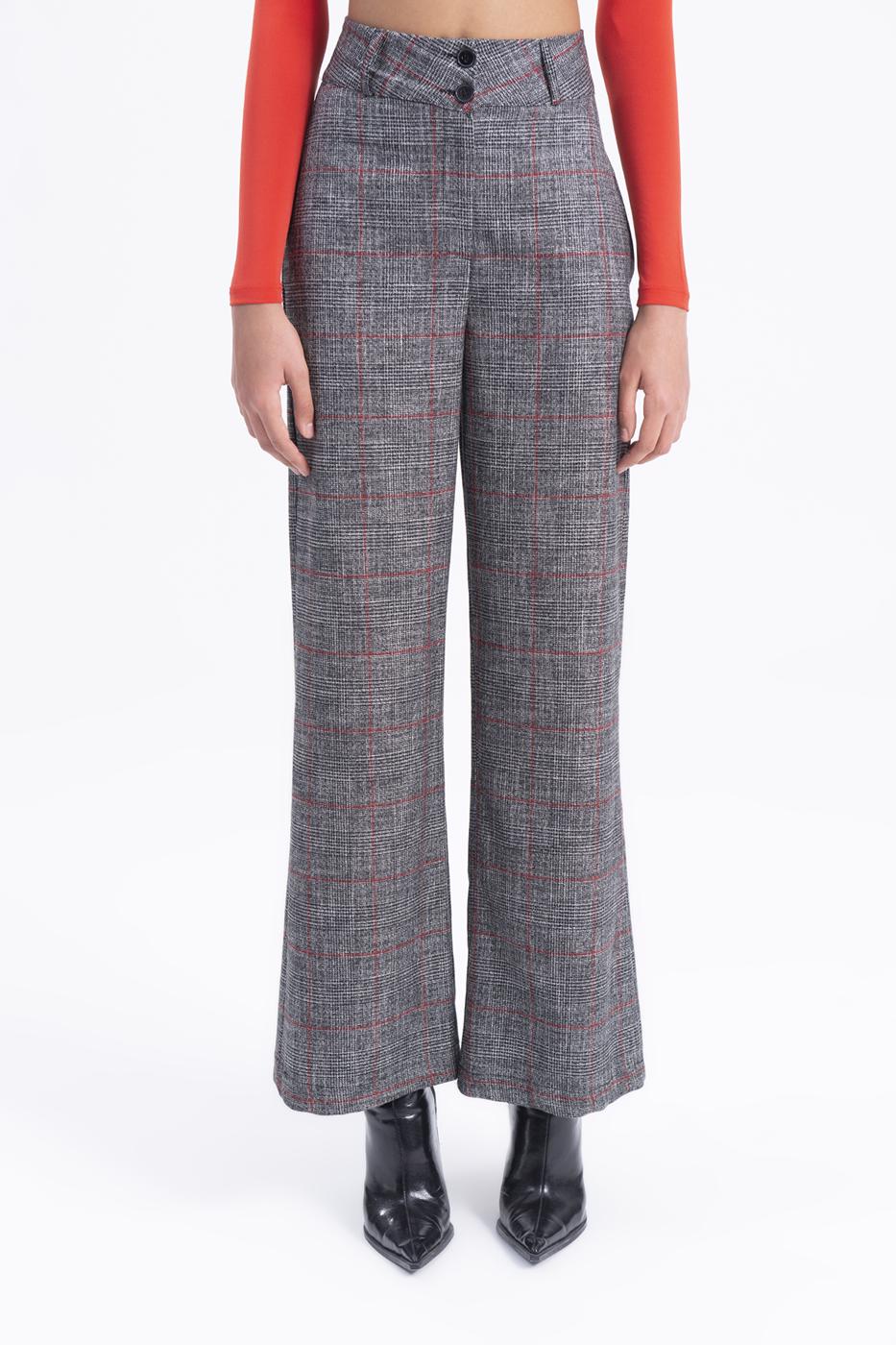 Bayan Gri Yüksek Bel Klasik Kumaş Pantolon