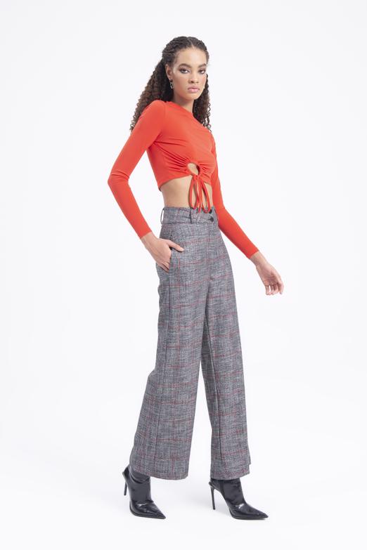 Bayan Gri Yüksek Bel Klasik Kumaş Pantolon - BSL