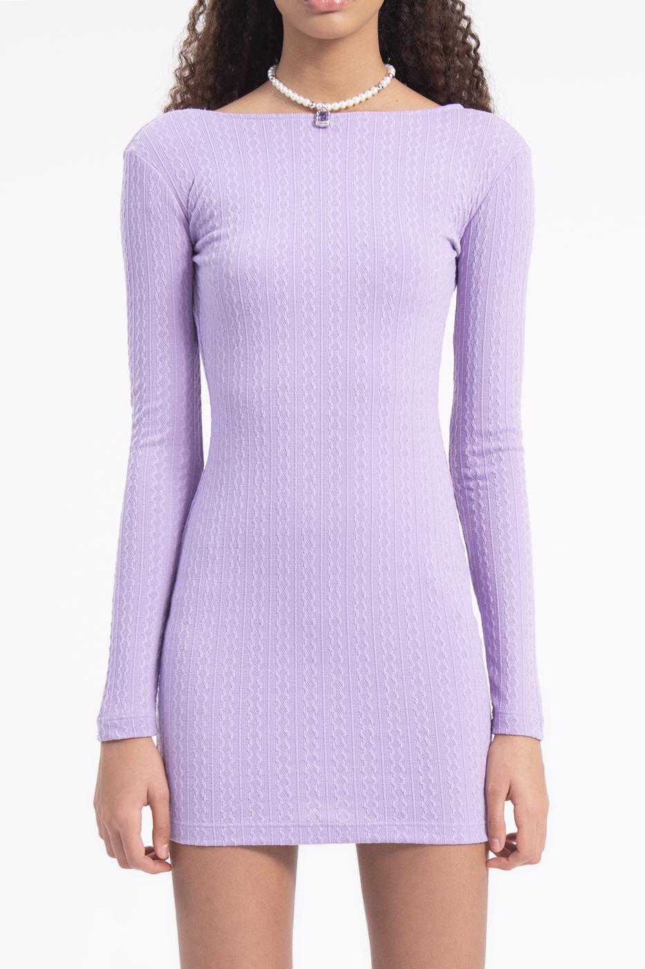 Bayan Lila Kayık Yaka Sırt Dekolteli Mini Elbise