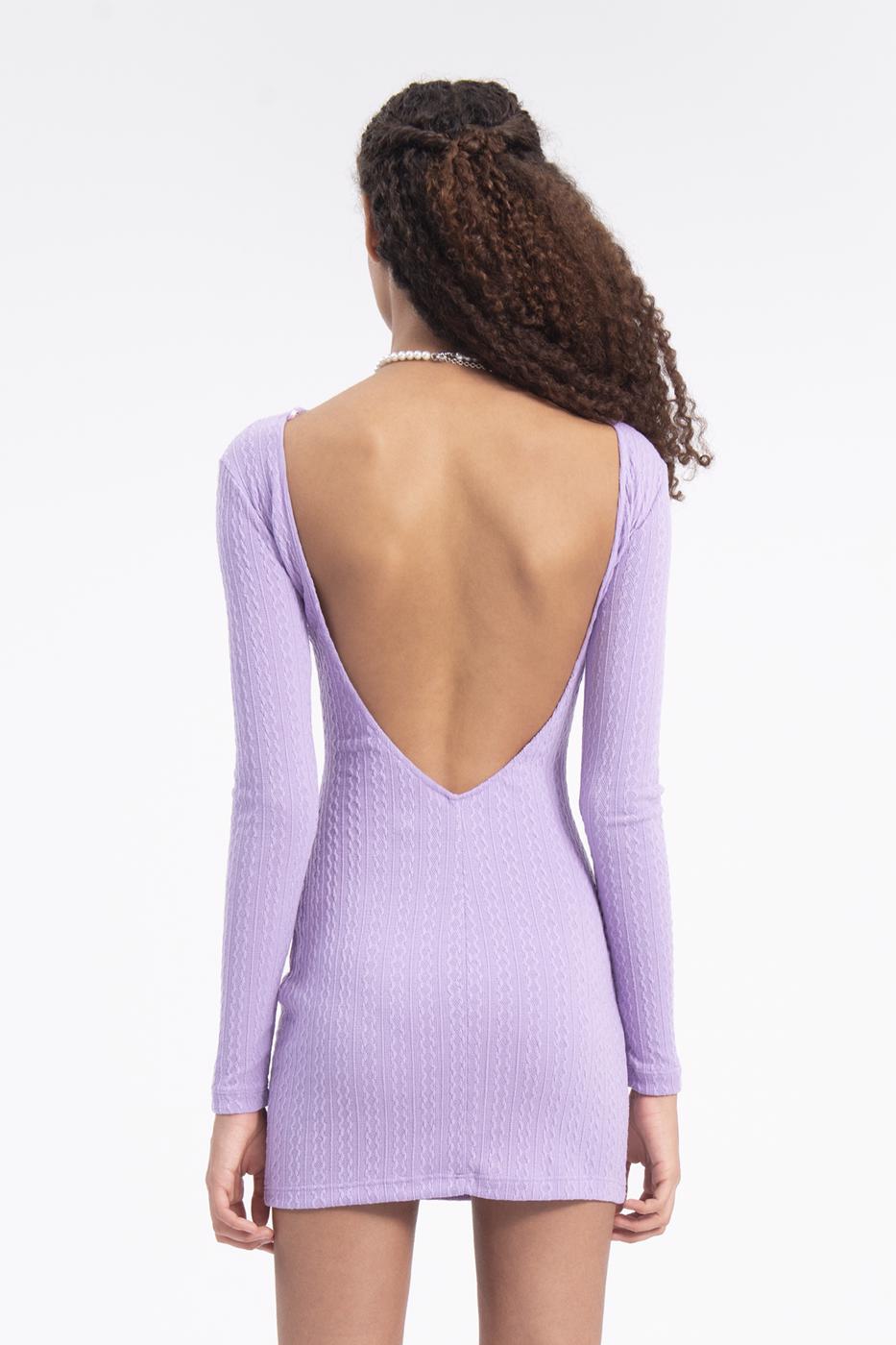 Bayan Lila Kayık Yaka Sırt Dekolteli Mini Elbise