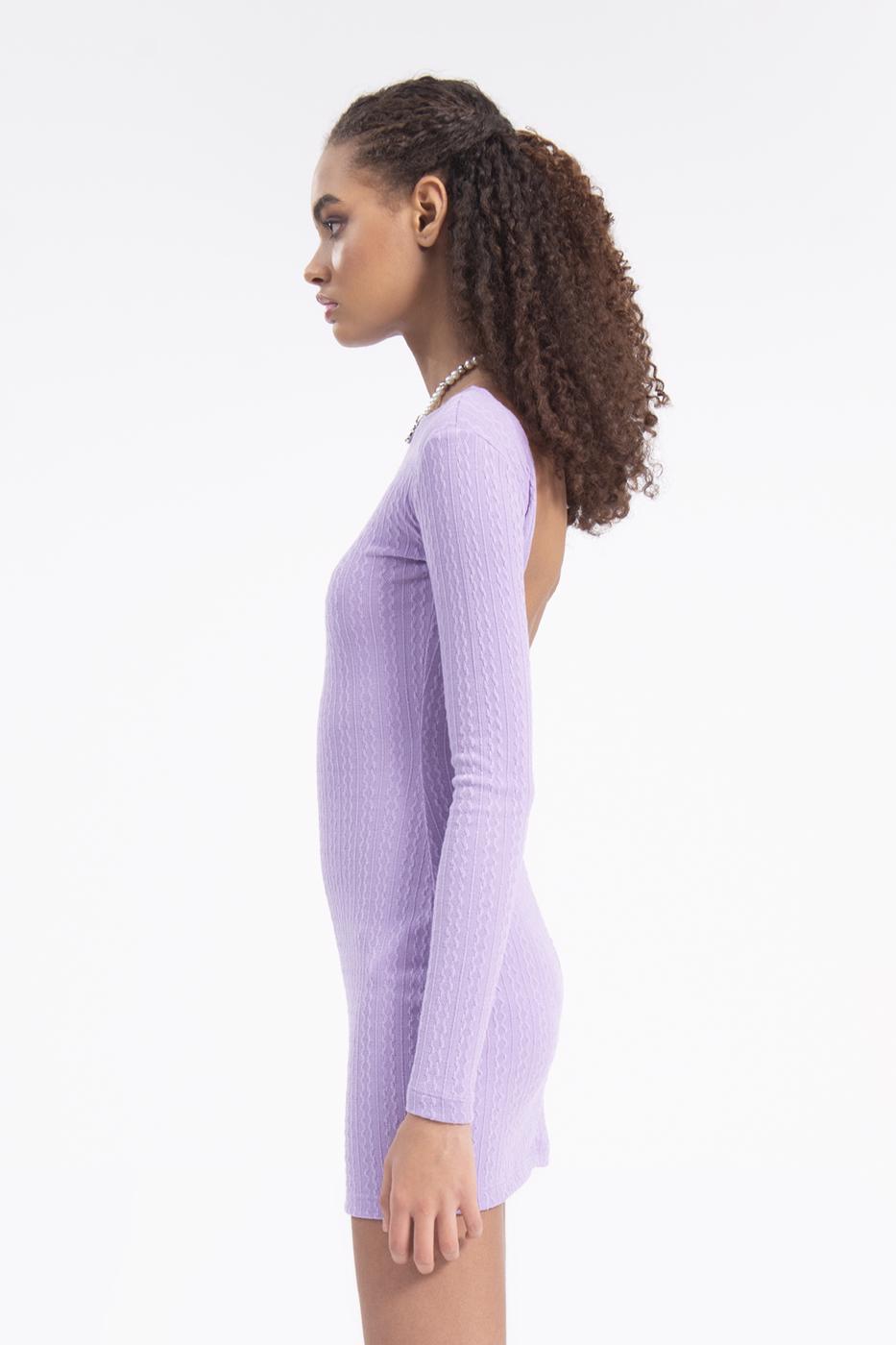 Bayan Lila Kayık Yaka Sırt Dekolteli Mini Elbise