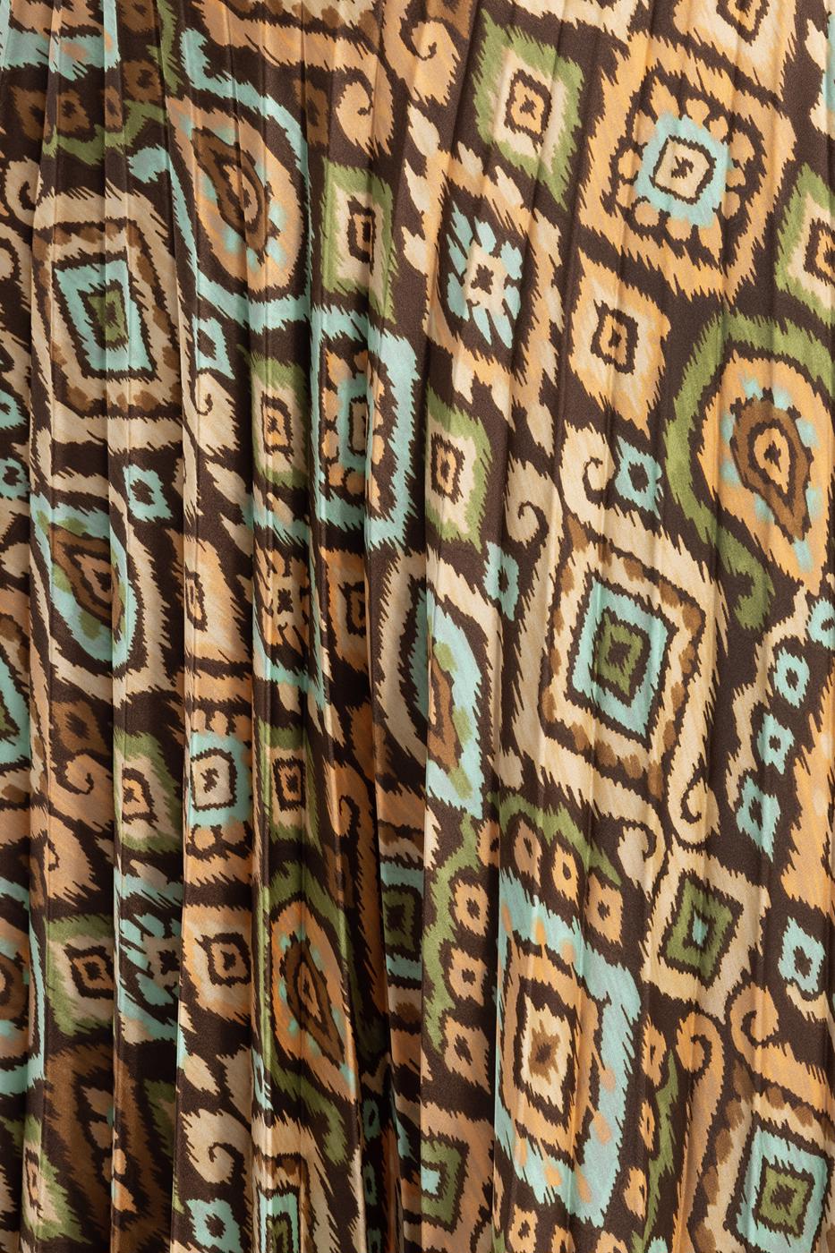 Bayan Kahverengi Piliseli Midi Boy Desenli Etek