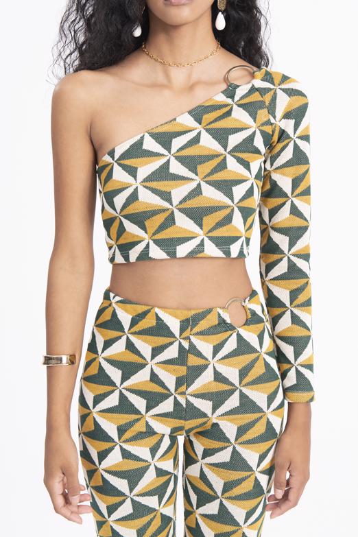 Bayan Yeşil Tek Omuz Detaylı Top - BSL