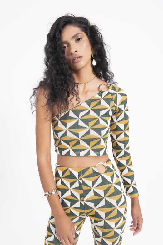 Bayan Yeşil Tek Omuz Detaylı Top - BSL