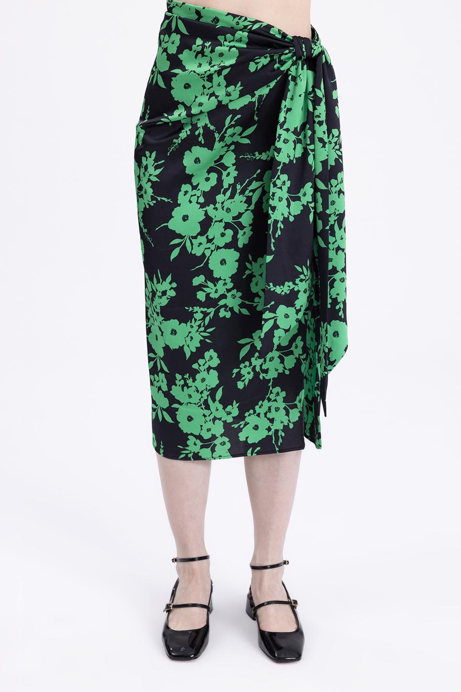 Bayan Yeşil Derin Yırtmaç Detaylı Midi Etek
