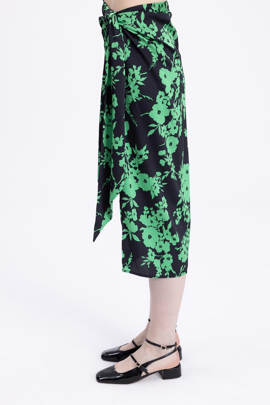 Bayan Yeşil Derin Yırtmaç Detaylı Midi Etek