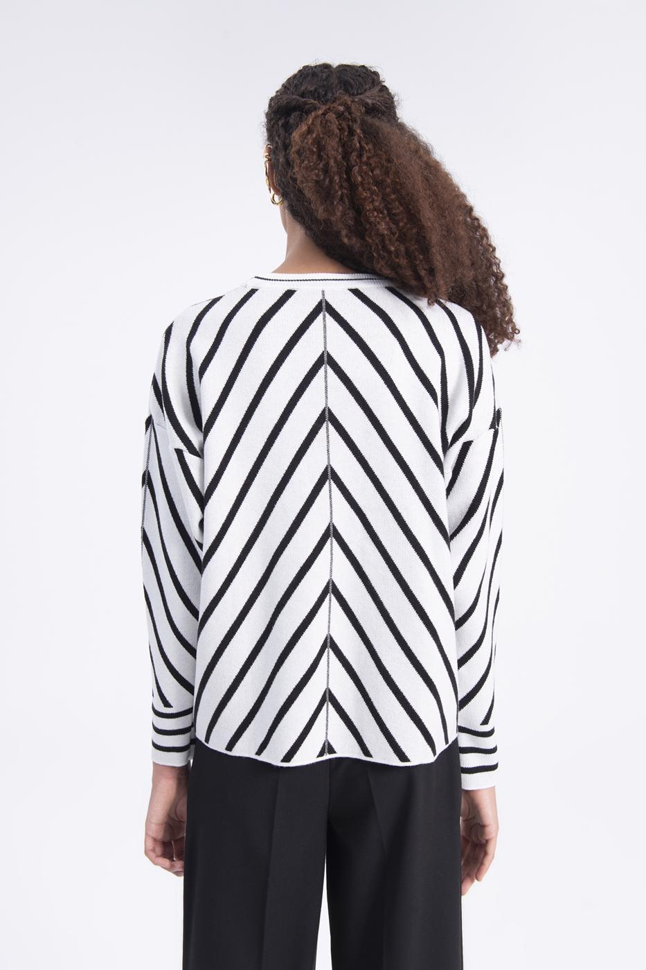 Bayan Ekru Verev Çizgili Kazak