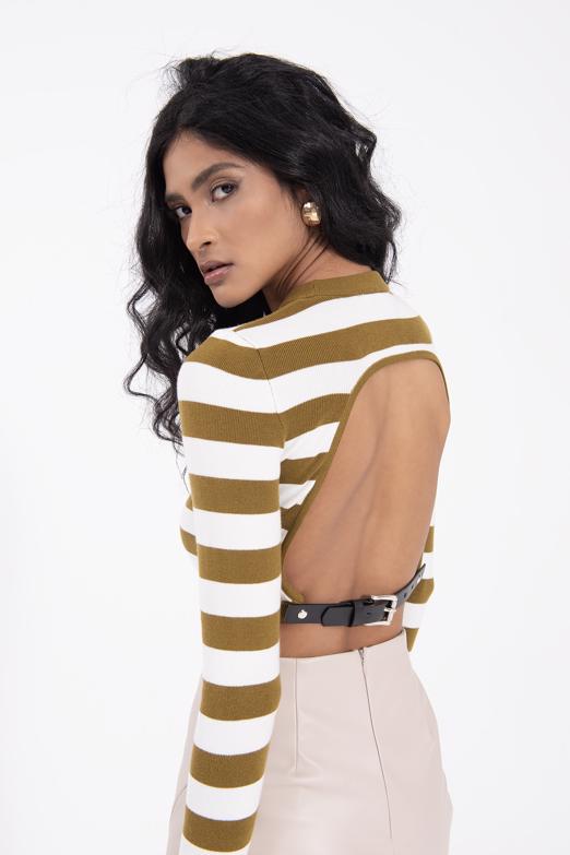 Bayan Haki Sırt Dekolteli Triko Top - BSL