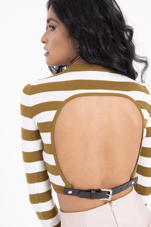 Bayan Haki Sırt Dekolteli Triko Top - BSL