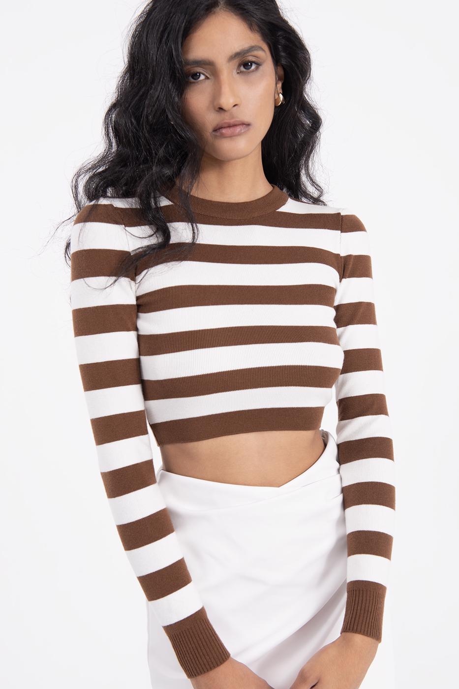 Bayan Kahverengi Sırt Dekolteli Triko Top