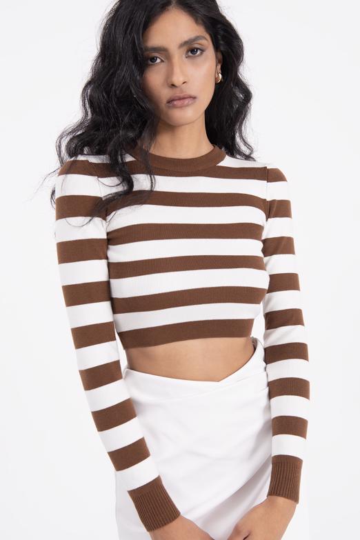 Bayan Kahverengi Sırt Dekolteli Triko Top - BSL