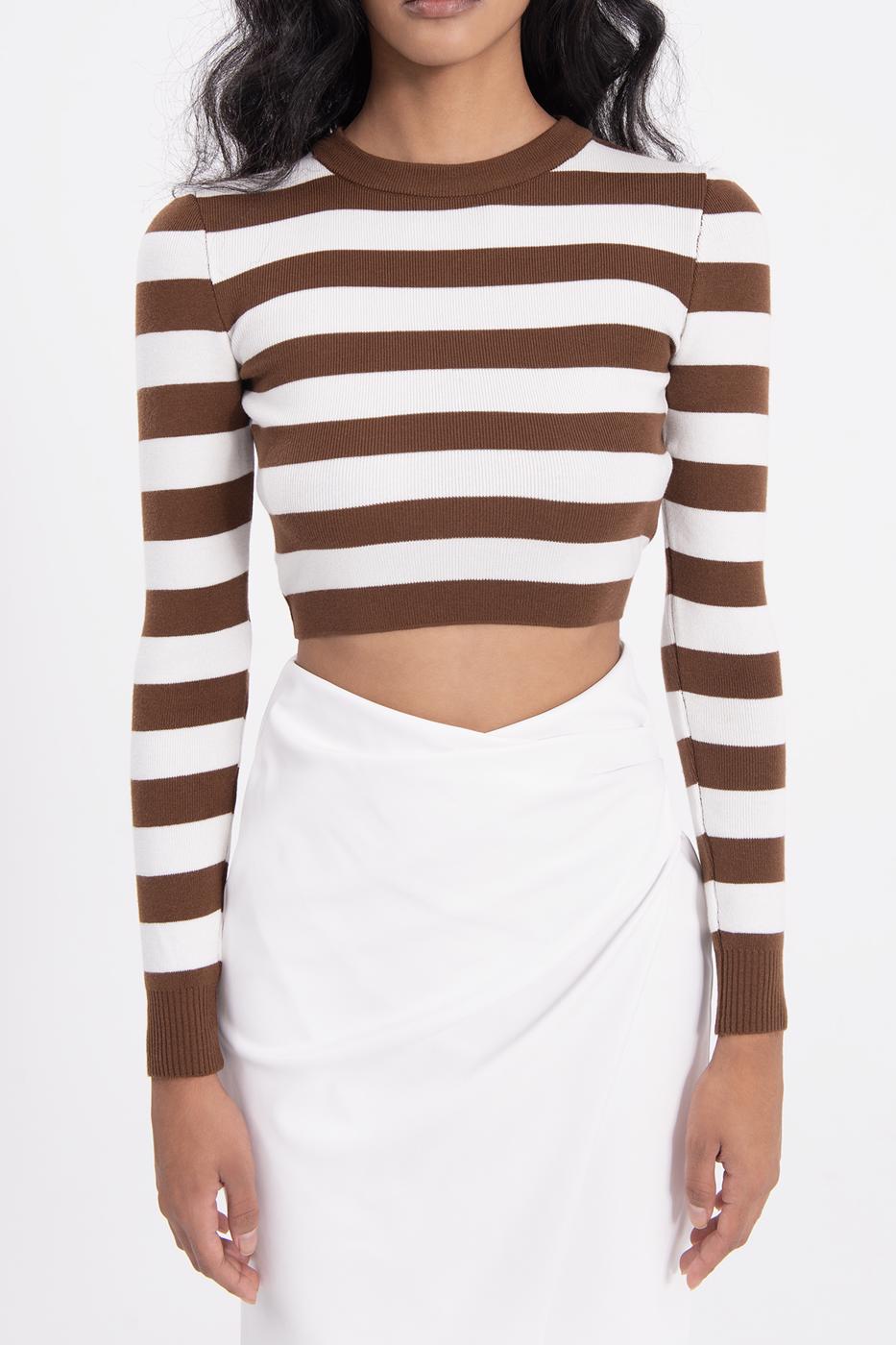 Bayan Kahverengi Sırt Dekolteli Triko Top