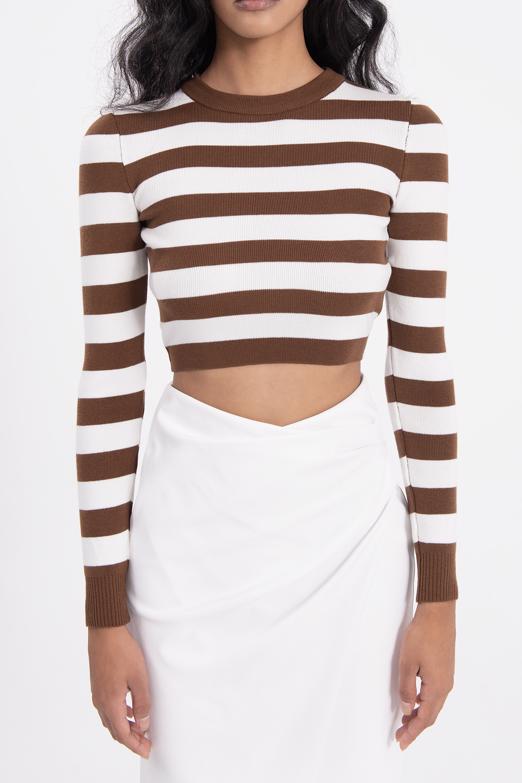 Bayan Kahverengi Sırt Dekolteli Triko Top - BSL