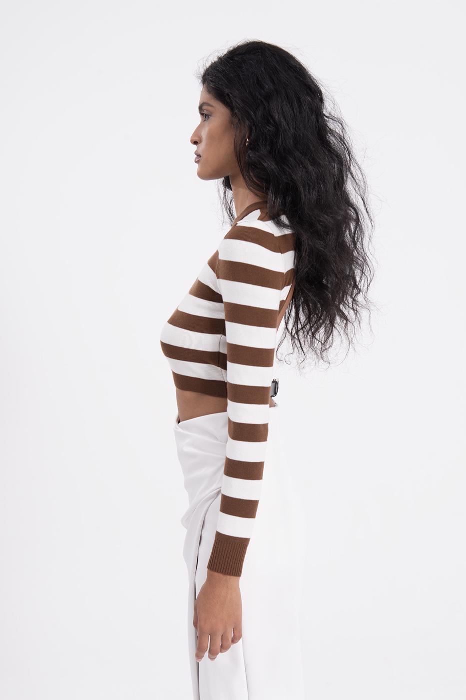 Bayan Kahverengi Sırt Dekolteli Triko Top