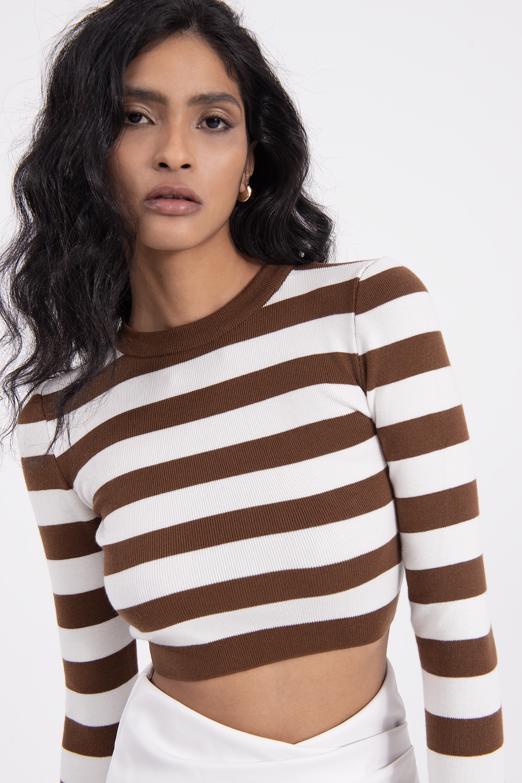 Bayan Kahverengi Sırt Dekolteli Triko Top - BSL