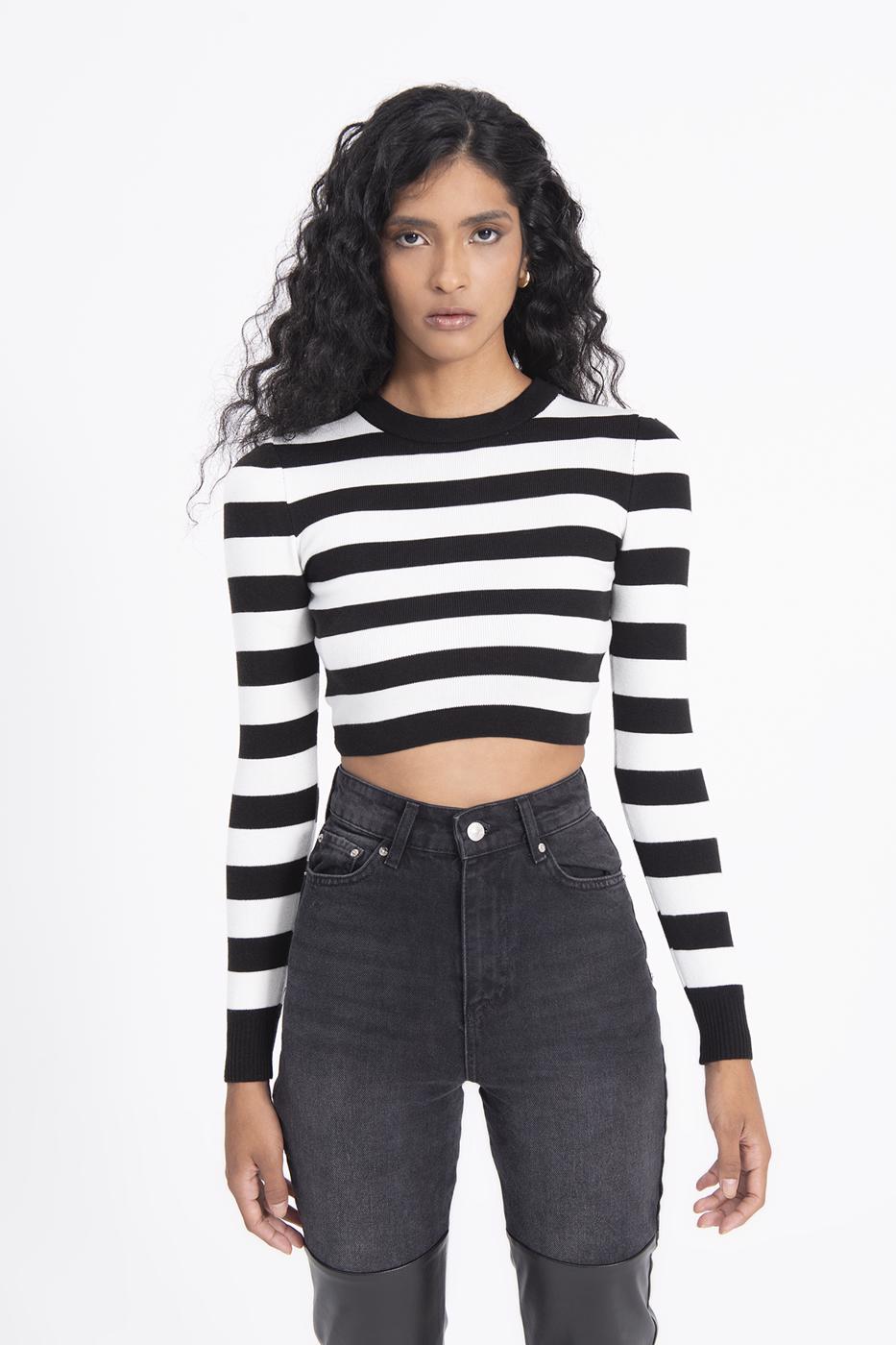 Bayan Siyah Sırt Dekolteli Triko Top