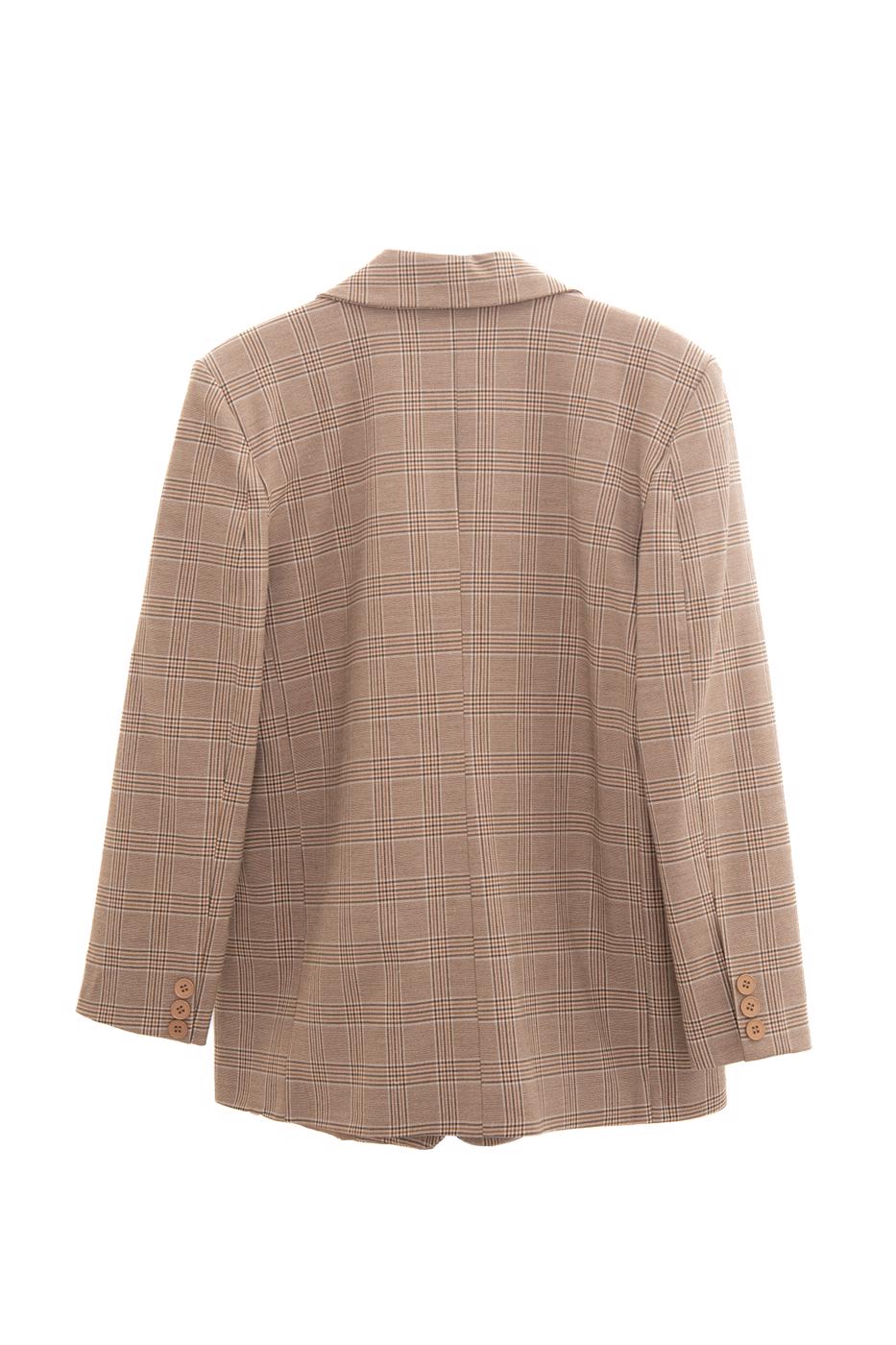 Bayan Bej Ekoseli Blazer Ceket