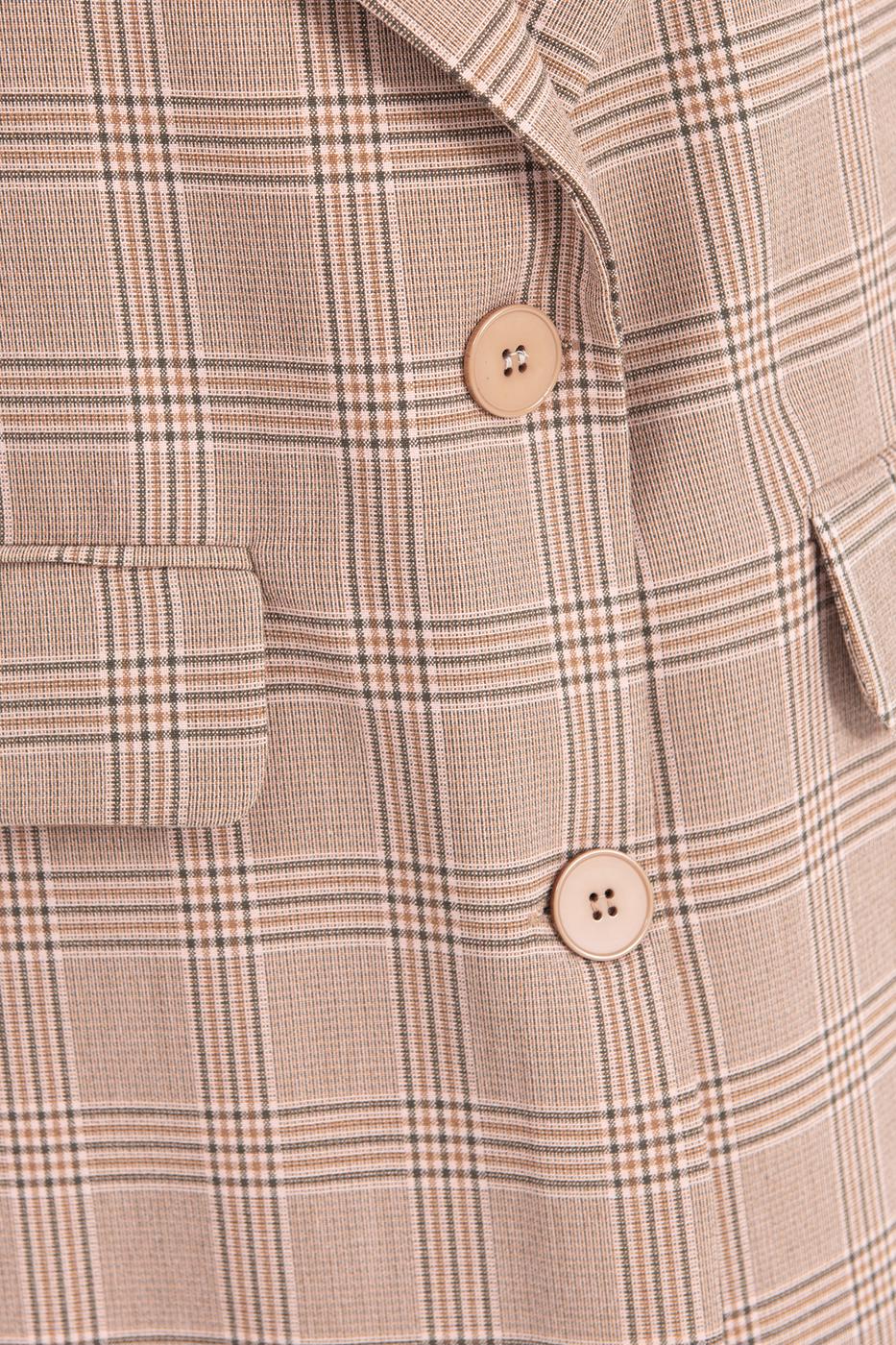 Bayan Bej Ekoseli Blazer Ceket