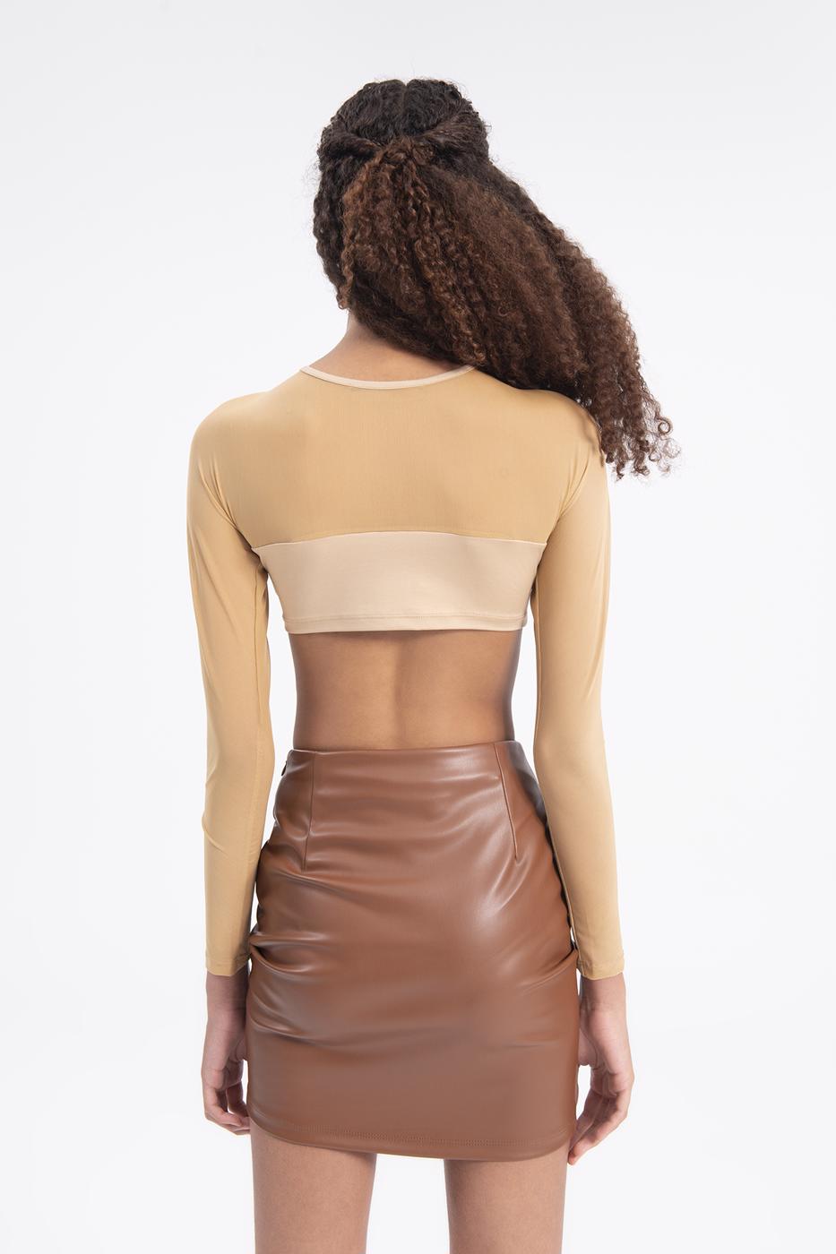 Bayan Bej Sırt Pencere Detaylı Crop Top