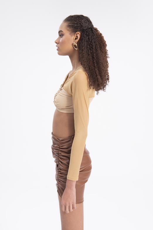 Bayan Bej Sırt Pencere Detaylı Crop Top - BSL