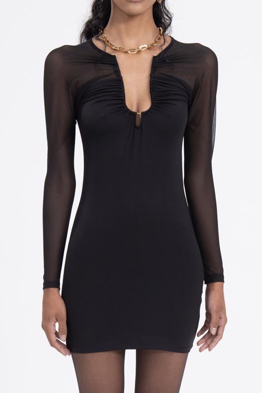 Bayan Siyah Sırt Pencereli Mini Elbise - BSL