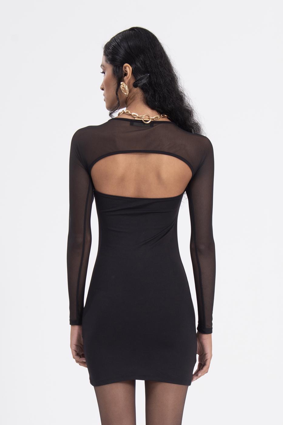 Bayan Siyah Sırt Pencereli Mini Elbise