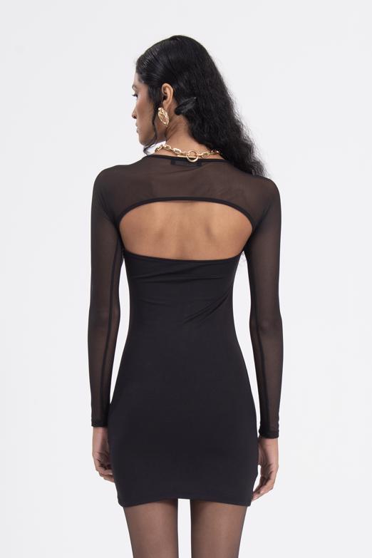 Bayan Siyah Sırt Pencereli Mini Elbise - BSL