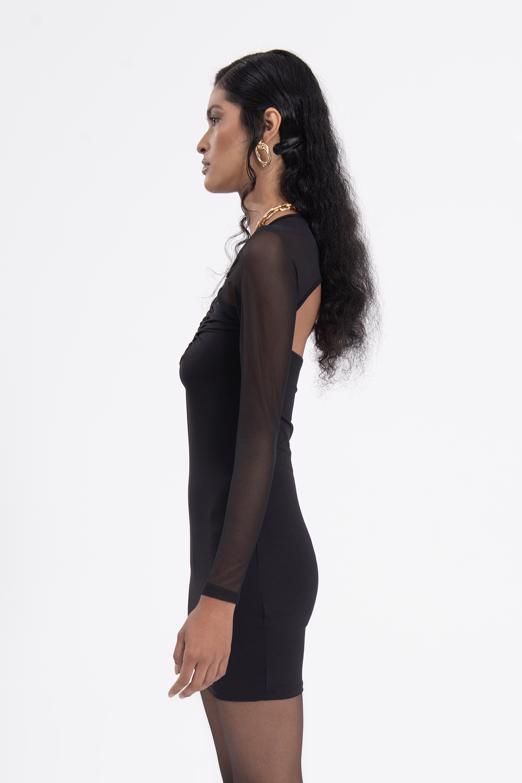 Bayan Siyah Sırt Pencereli Mini Elbise - BSL