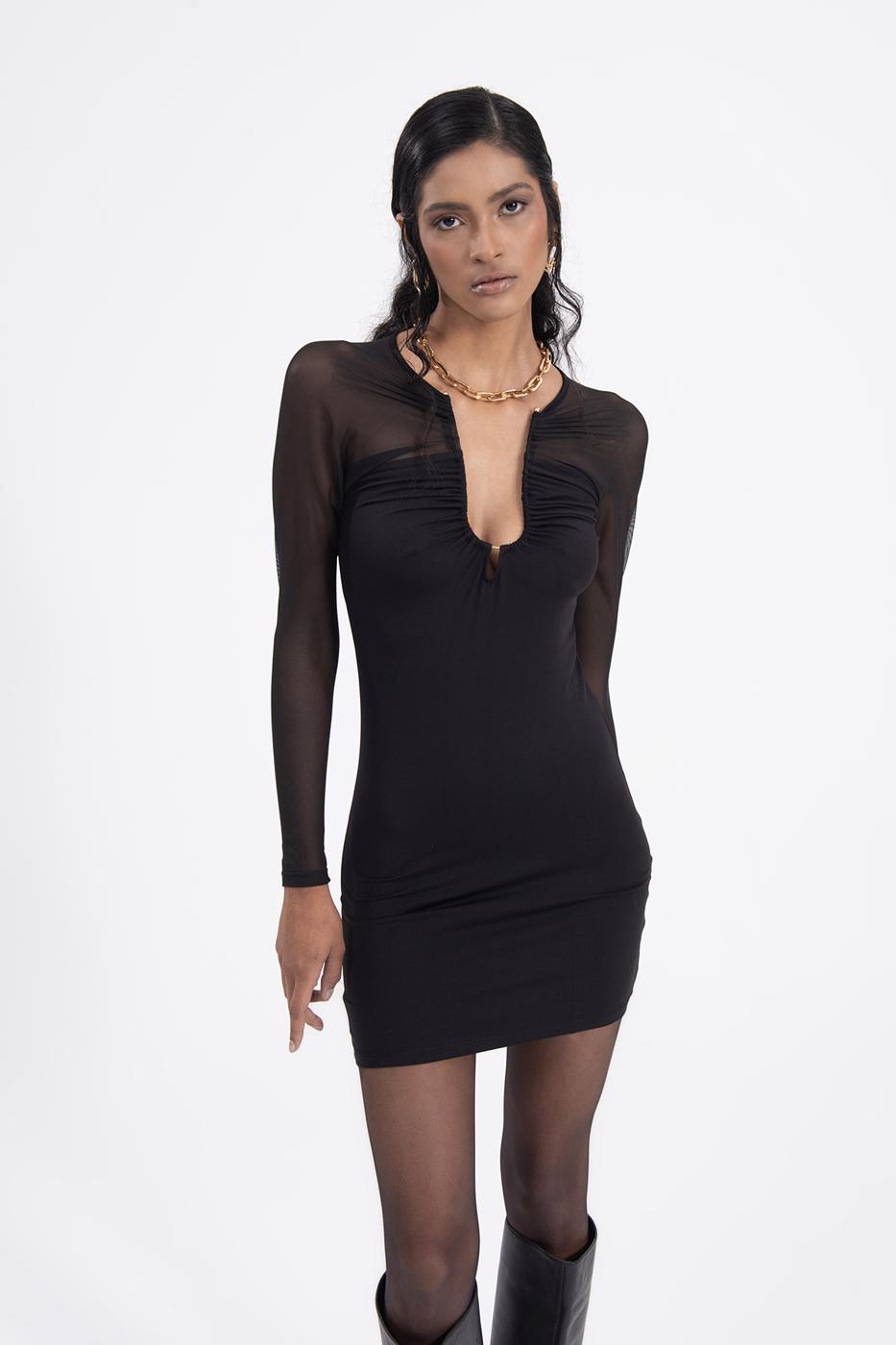 Bayan Siyah Sırt Pencereli Mini Elbise