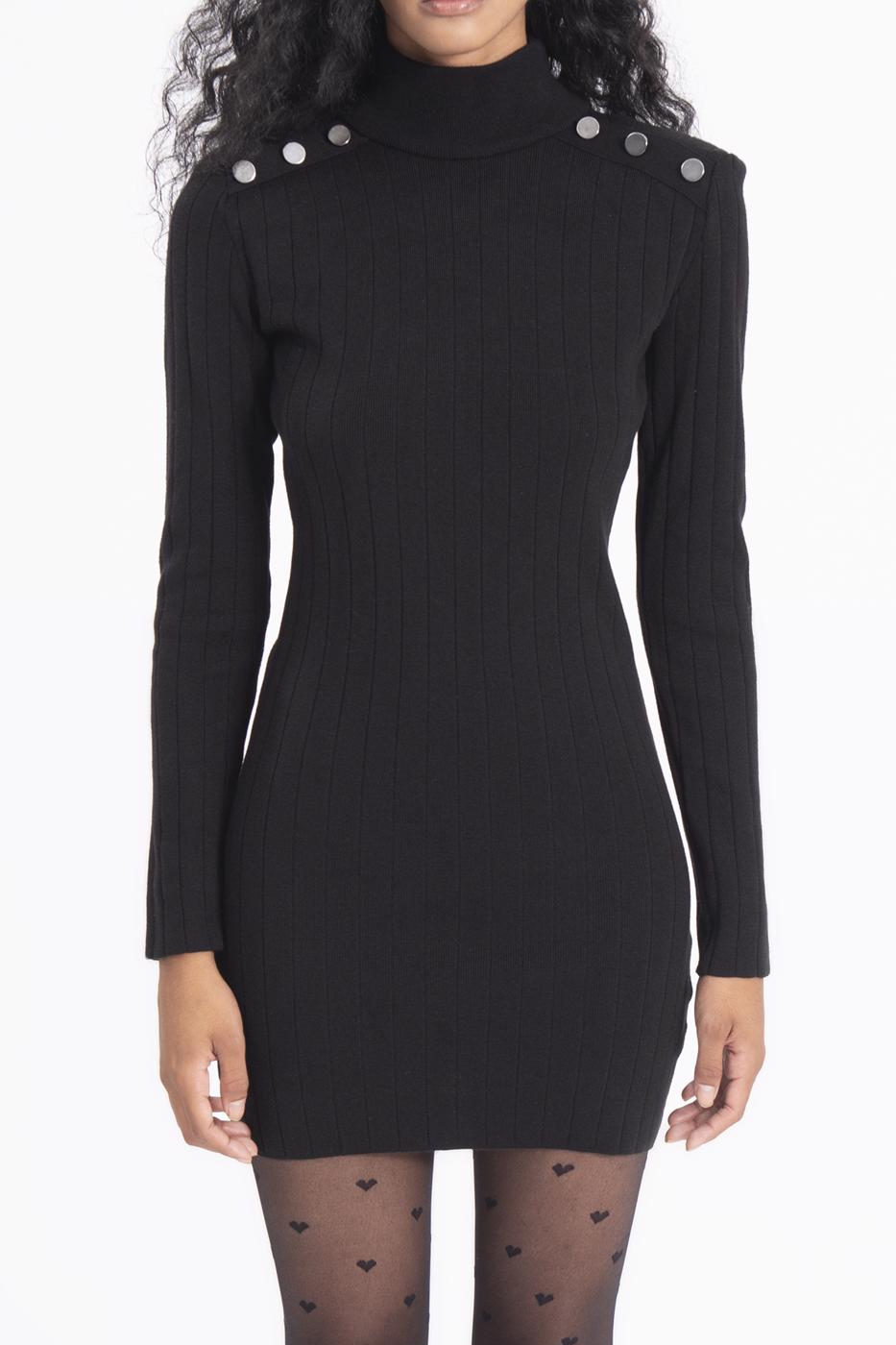 Bayan Siyah Vatkalı Triko Mini Elbise