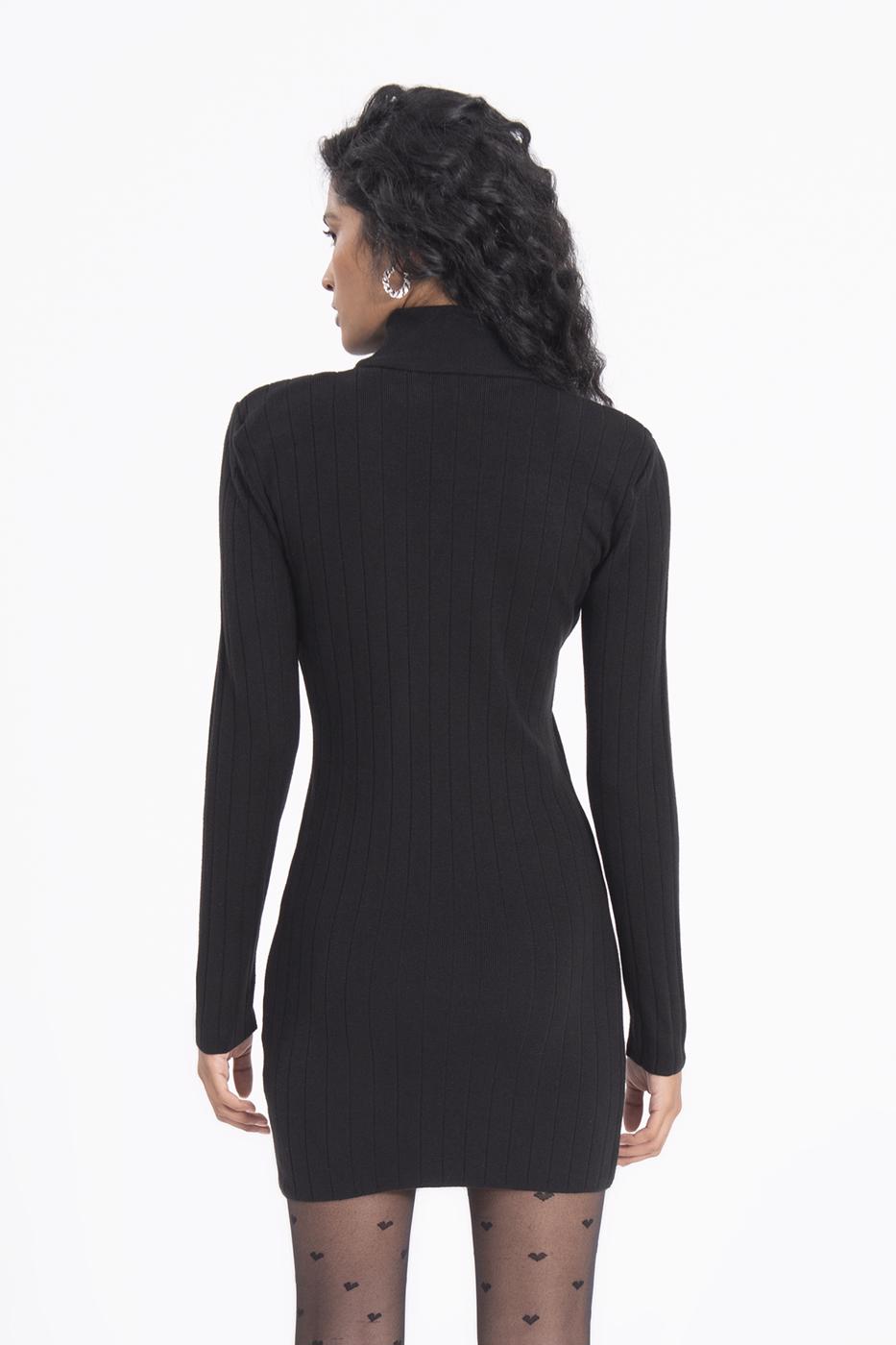 Bayan Siyah Vatkalı Triko Mini Elbise