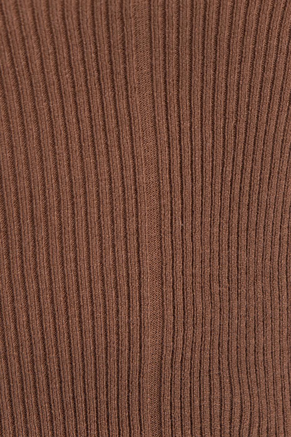 Bayan Kahverengi Geniş Yaka Dekolteli Triko Top