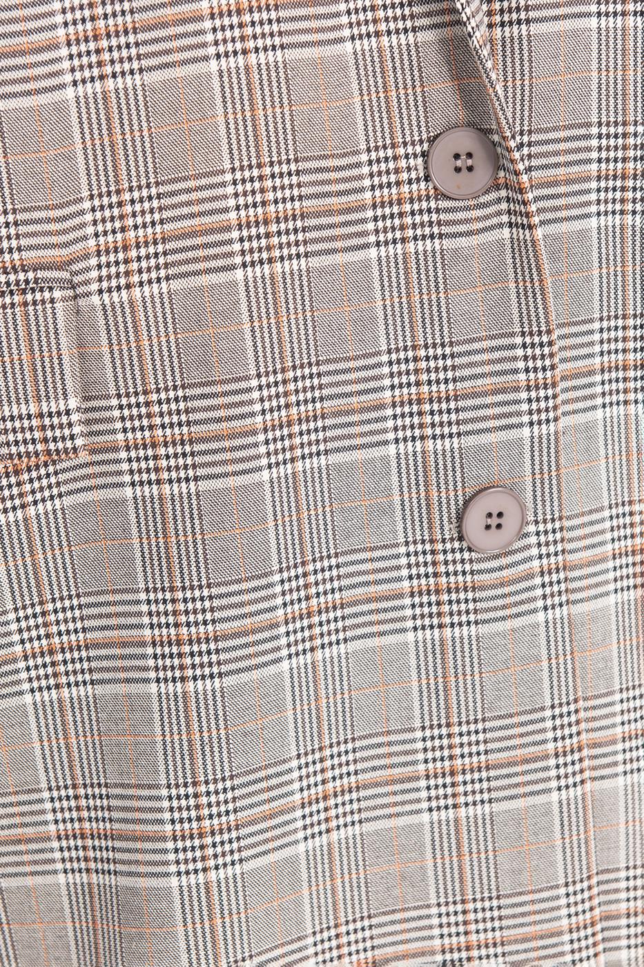 Bayan Bej Ekoseli Oversize Blazer Ceket