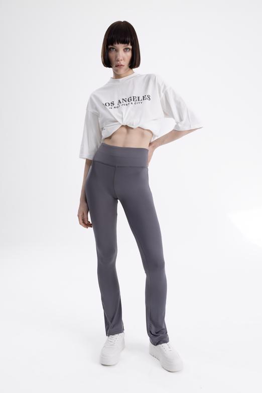 Bayan Gri Comfort Düz Kesim Tayt Pantolon - BSL