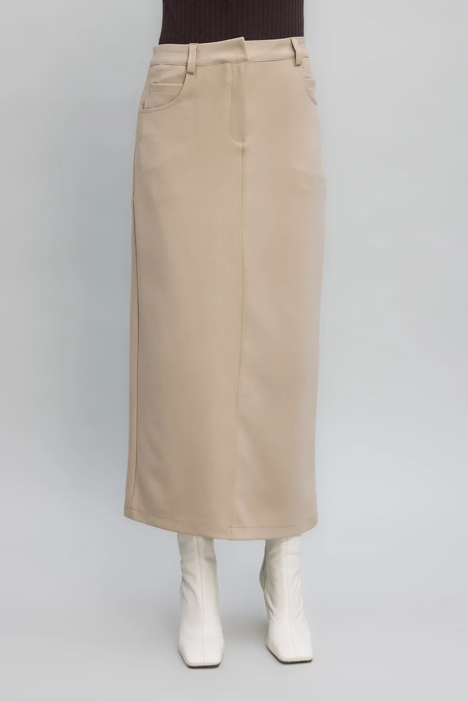 Bayan Bej Düşük  Bel  Maksi Etek