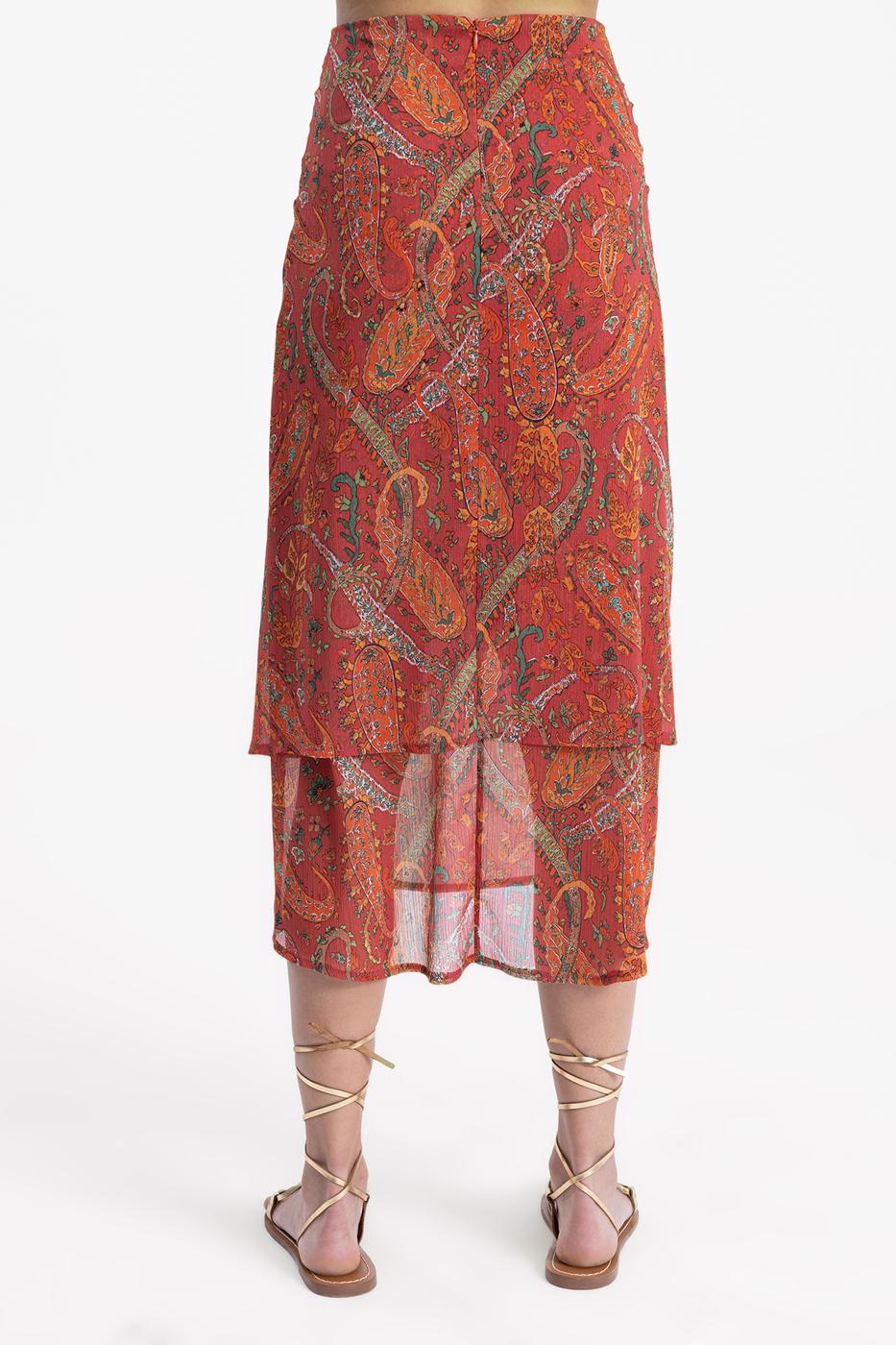 Bayan Oranj Büzgülü Midi Etek