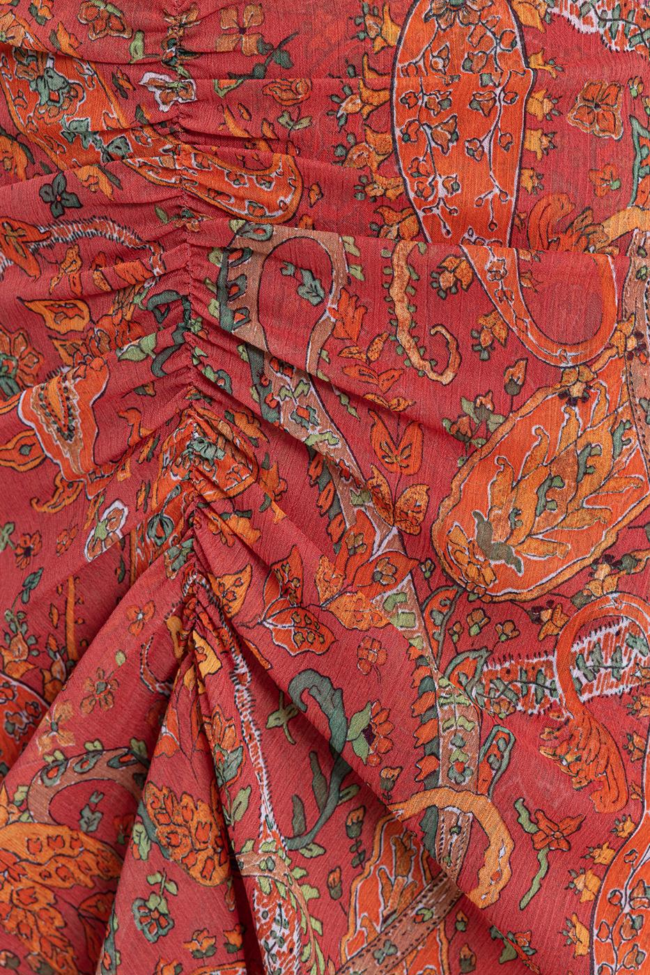 Bayan Oranj Büzgülü Midi Etek